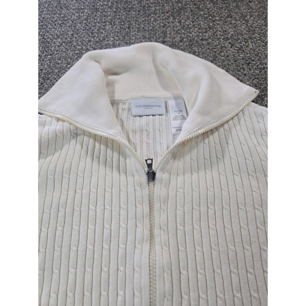Liz Claiborne Petite Full Zip Sweater Petite Medium Ivory - Picture 5 of 11